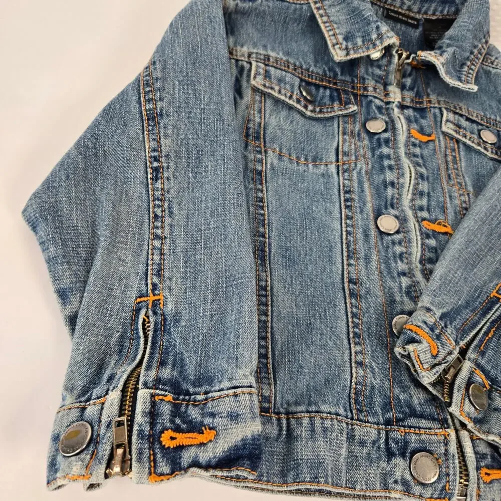 Calvin Klein Child Denim Trucker Jacket Contrast Orange Stitching Size 4/5